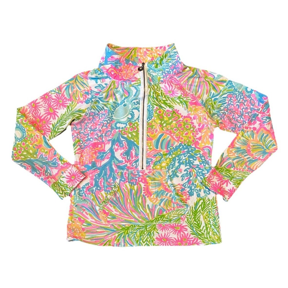 Lilly Pulitzer Skipper Popover Top Sz M Lovers Coral UPF 50+  1/2 Zip Resort